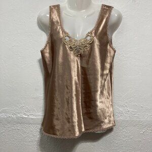 Vintage Maryann's Boutique Sexy Cami Top Tank Satin Lace Gold Dainty Y2K Lace M